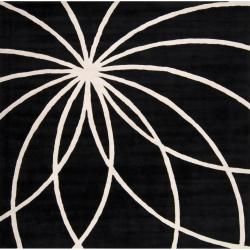 Hand tufted Contemporary Black/white Hakka Wool Abstract Rug (8 Square)