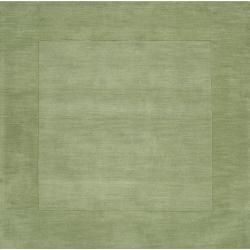 Hand crafted Moss Green Tone on tone Bordered Demento Wool Rug (8 Square)