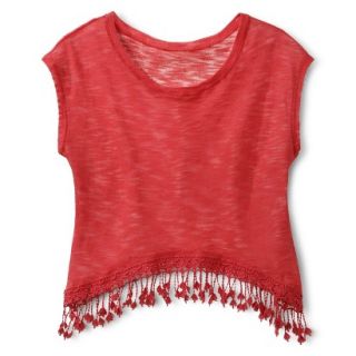 Xhilaration Juniors Knit Top with Fringe   City Coral S(3 5)
