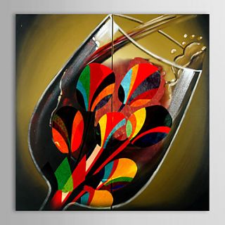 Hand Painted Oil Painting Still Life Wine Glass Set of 2 with Stretched Frame 1307 SL0361