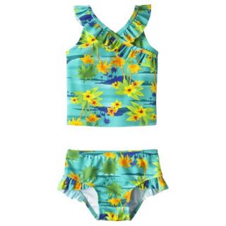 Circo Infant Toddler Girls 2 Piece Floral Tankini Swimsuit Set   Turquoise 3T