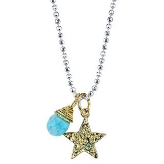 Gold Star With Wrap Stone Necklace   Green