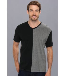 Kenneth Cole Sportswear Color Block V Neck T Shirt Mens Short Sleeve Pullover (Black)