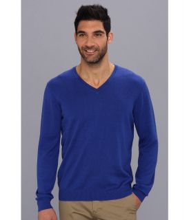 Perry Ellis L/S Cotton Rayon V Neck Sweater Mens Long Sleeve Pullover (Blue)