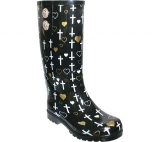 Womens Nomad Puddles II   Black/White/Gold Crosses Boots