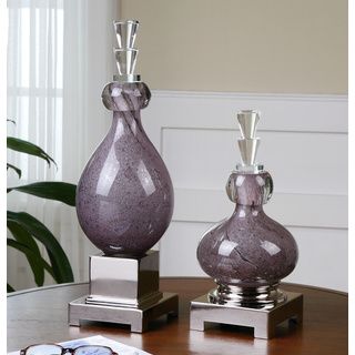 Charoite Purple Glass Bottles, S/2