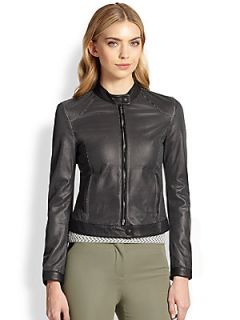 Armani Collezioni Perforated Leather Moto Jacket   Black