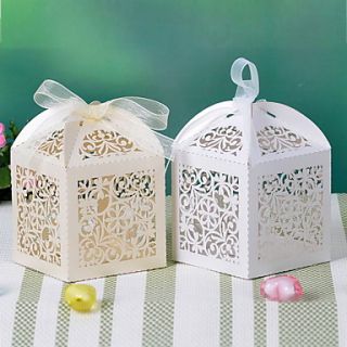 Flower Design Laser Cut Box With Ribbon(More Colors) Set of 12
