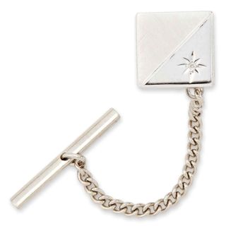 Tie Tack with Contrasting Finish and Diamond Accent, Silver