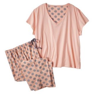Womens Plus Size Top/Capri Pajama Set   Orange/Grey Polka Dot 3 Plus