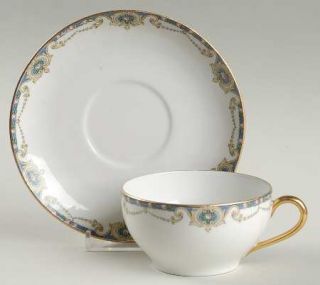 Legrand Grisette Flat Cup & Saucer Set, Fine China Dinnerware   Superieur,Blue B