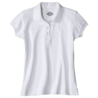 Dickies Girls School Uniform Short Sleeve Interlock Polo   White 7/8