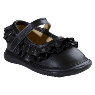 Toddler Girls Wee Squeak Ruffle Genuine Leather Mary Jane Shoes   Black 5