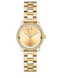 Movado Bold Small Diamond & Goldtone IP Stainless Steel Watch   Gold