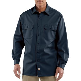 Carhartt Long Sleeve Twill Work Shirt   Navy, 2XL, Regular Style, Model S224