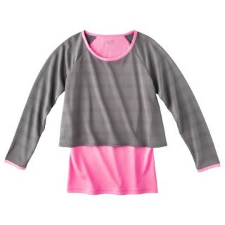 C9 by Champion Girls Long Sleeve 2 Fer Top   Hardware Gray S