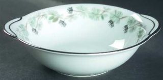 Noritake Pinetta Lugged Cereal Bowl, Fine China Dinnerware   Green & Silver Pine