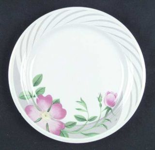 Anchor Hocking Naomi Rose Salad Plate, Fine China Dinnerware   Pink Flowers, Gre