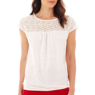 St. Johns Bay Short Sleeve Lace Banded Bottom Tee, Bitterswt Berry, Womens