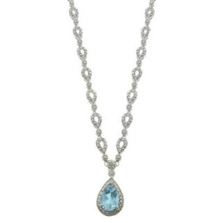 Silver Overlay Blue Topaz and Diamond Accent Teardrop Necklace