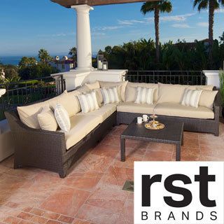 Rst Brands Rst Slate 6 piece Corner Sectional Sofa And Coffee Table Set Patio Furniture Outdoor Model Op pess6 slt k Brown Size 6 Piece Sets