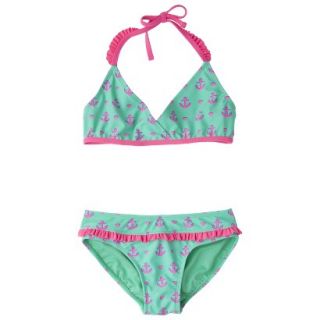 Girls 2 Piece Anchor Halter Bikini Swimsuit Set   Mint M