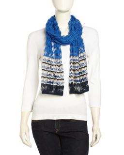 Striped Crochet Knit Scarf, Blue