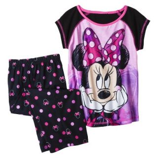 Disney Minnie Mouse Girls 2 Piece Short Sleeve Pajama Set   Black XS