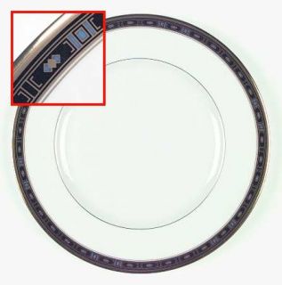 Royal Doulton Monaco Dinner Plate, Fine China Dinnerware   Black Band With Blue