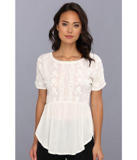 LAmade Empire Waist Embroidered Top Womens Short Sleeve Pullover (White)