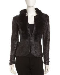 Fox Fur Collar Jacket, Black
