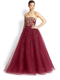 Notte by Marchesa Embroidered Ball Gown   Wine