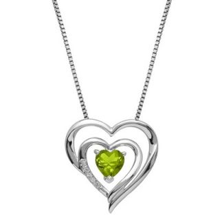 Sterling Silver Double Framed Peridot with White Topaz Accent Heart Pendant  