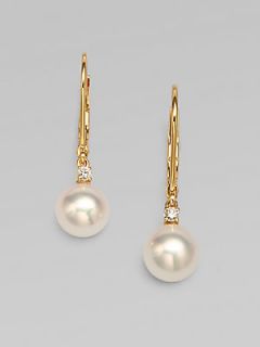 Mikimoto Diamond &18k Gold 7MM White Akoya Pearl Earrings   Pearl