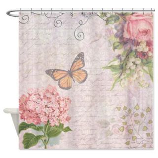  Vintage Pink flowers and butterfly Shower Curtain