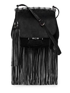 Gucci Nouveau Suede Fringe Shoulder Bag   Black