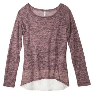 Xhilaration Juniors High Low Sweater with Crochet Trim   Pink M(7 9)