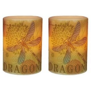 2pk Multicolor Dragonfly Flameless Candle Set   1LED