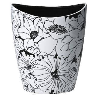 Floral Wastebasket   Black/White
