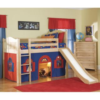 Bolton Furniture Natural Low loft Twin Playhouse Bed With Slide And Ladder Blue Size Twin