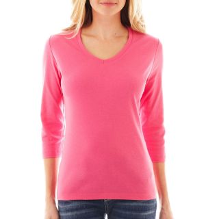 St. Johns Bay St. John s Bay 3/4 Sleeve Essential V Neck Tee, Blue, Womens