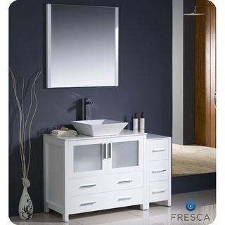Fresca Fresca Torino 48 inch White Modern Bathroom Vanity With Side Cabinet And Vessel Sink White Size Single Vanities
