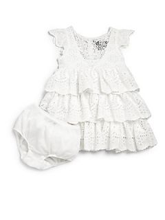 Ralph Lauren Infants Two Piece Eyelet Dress & Bloomers Set   White