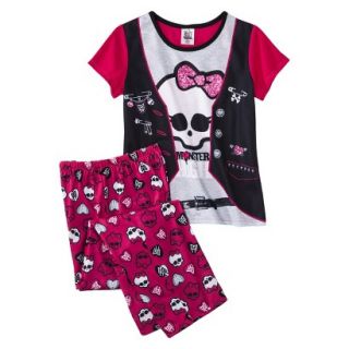 Monster Chic Girls 2 Piece Short Sleeve Pajama Set   Pink M