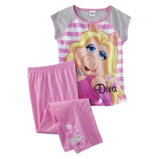 Sesame Street Miss Piggy Girls 2 Piece Short Sleeve Pajama Set   Pink/Gray M