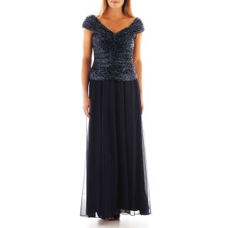 Cap Sleeve Two Tone Gown, Navy