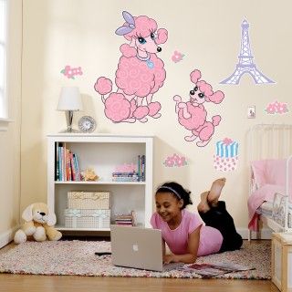 Pink Poodle in Paris Giant Wall Decals