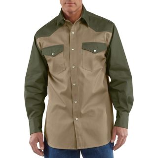 Carhartt Ironwood Snap Front Twill Work Shirt   Khaki/Moss, Medium, Model S209
