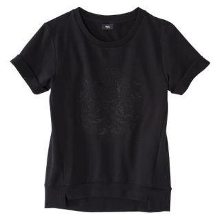 Mossimo Womens Short Sleeve Embroidered Sweatshirt   Black XL