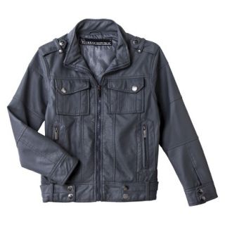 Urban Republic Infant Boys 4 Pocket Faux Leather Aviator Jacket   Charcoal 12M